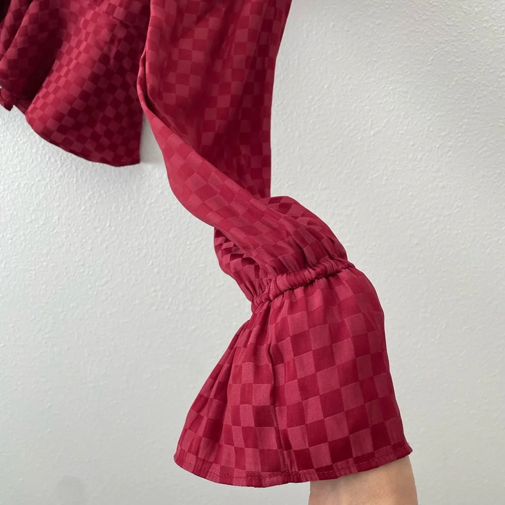 48• WAYF Long Sleeve Peplum Tie Front Blouse XS - Picture 7 of 10